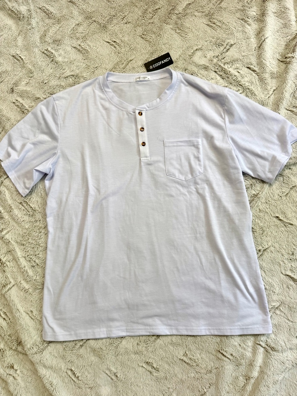 Coofandy Men's Short Sleeve Henley Shirt with Chest Pocket, White Size XL